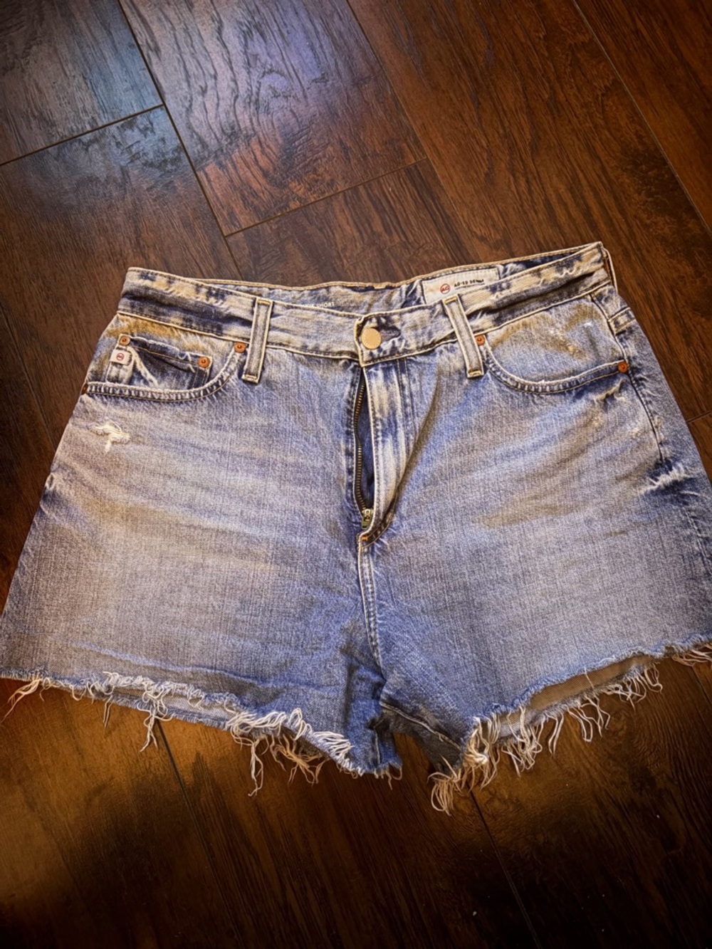 AG Adriano Goldschmied Light Blue Distressed Denim Shorts